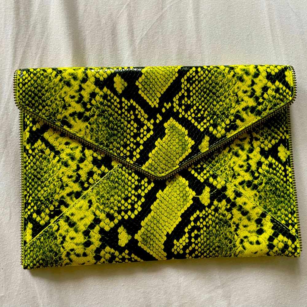 Rebecca minkoff BRAND NEW snakeskin Neon yellow clutch